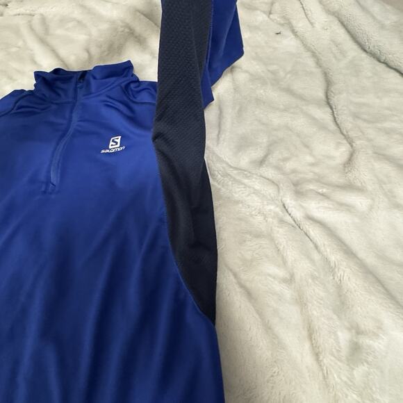 Salomon Men’s Hoodie Half Zip Blue L ActiTherm Hooded Fleece Pullover Sweatshirt - Picture 5 of 8